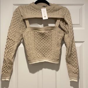 Two piece cabl knit cami and arm warmer